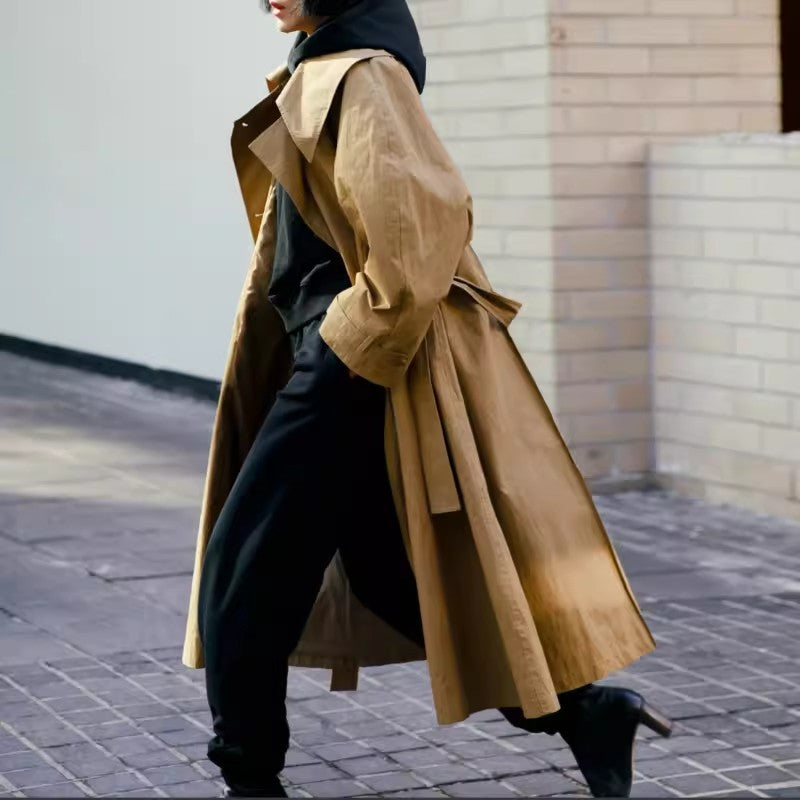 Damen Voluminöser Trenchcoat im Oversize-Look mit weitem Wasserfallkragen und Taillenbindegürtel Shop Nory