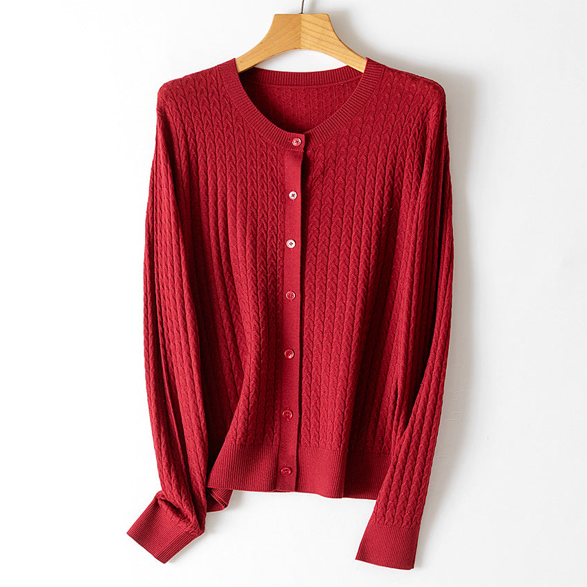 Damen Feinstrick-Cardigan mit Zopfmuster, Rundhalsausschnitt und Knopfleiste Shop Nory