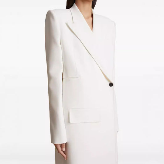 Damen Langes einreihiges Blazerkleid mit schlanker Silhouette und Pattentaschen Shop Nory