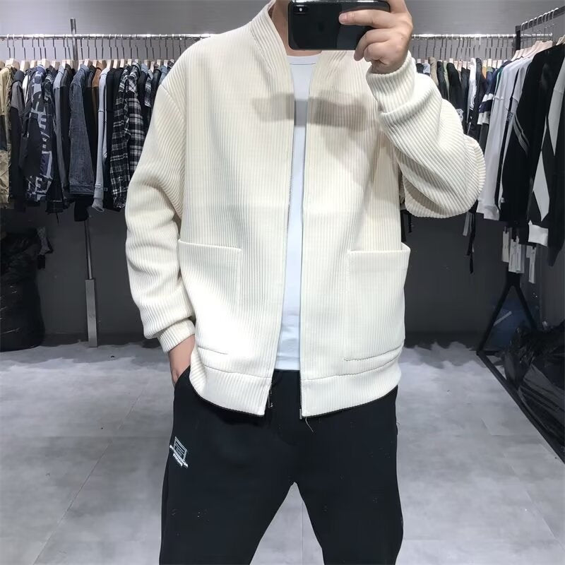 Herren Gerippte Zip-Strickjacke mit Stehblende und aufgesetzten Taschen Shop Nory