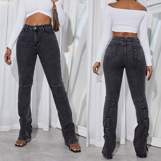 Damen Hochtaillierte Stretch-Jeans mit sculptendem Taillenbund und ausgestelltem Bein Shop Nory