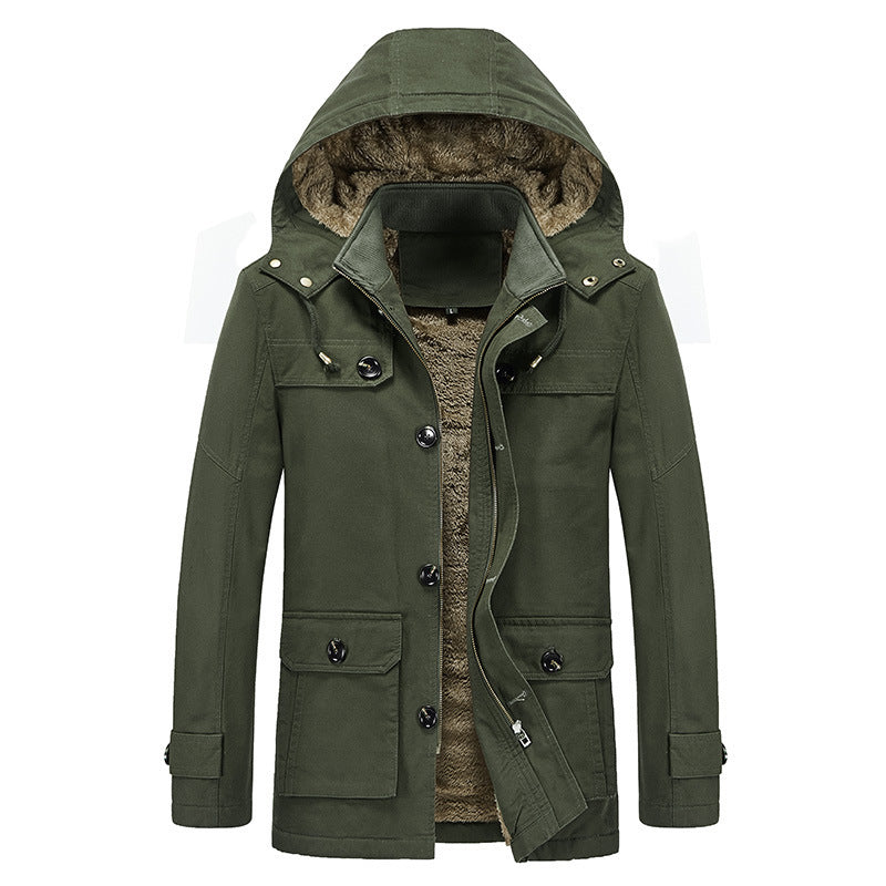 Herren Winddichter Canvas-Parka mit Teddyfleece-Innenfutter, Kapuze und Multifunktionstaschen Shop Nory