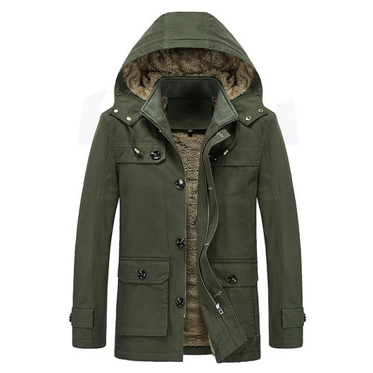 Herren Winddichter Canvas-Parka mit Teddyfleece-Innenfutter, Kapuze und Multifunktionstaschen Shop Nory