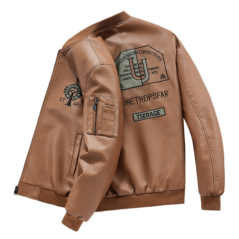 Herren Modische Kunstleder-Bomberjacke mit Taschen Shop Nory