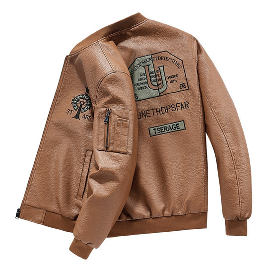 Herren Modische Kunstleder-Bomberjacke mit Taschen Shop Nory