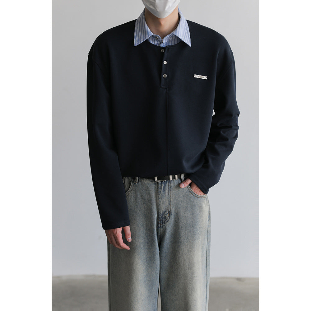 Herren Lässiges Poloshirt mit Langarm und Knopfleiste Shop Nory