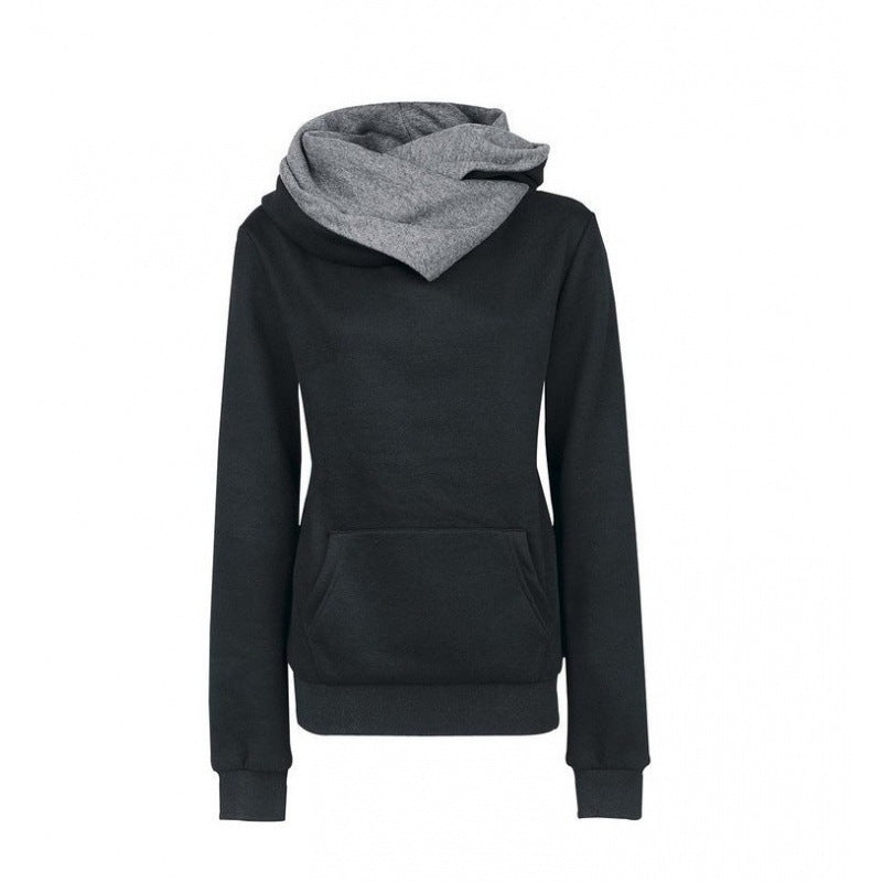Damen Taillierter Kapuzenpullover mit überlappendem Schalkragen und Kängurutasche Shop Nory
