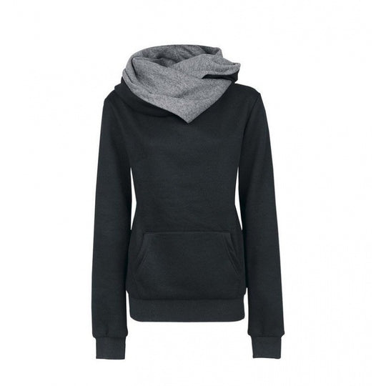 Damen Taillierter Kapuzenpullover mit überlappendem Schalkragen und Kängurutasche Shop Nory