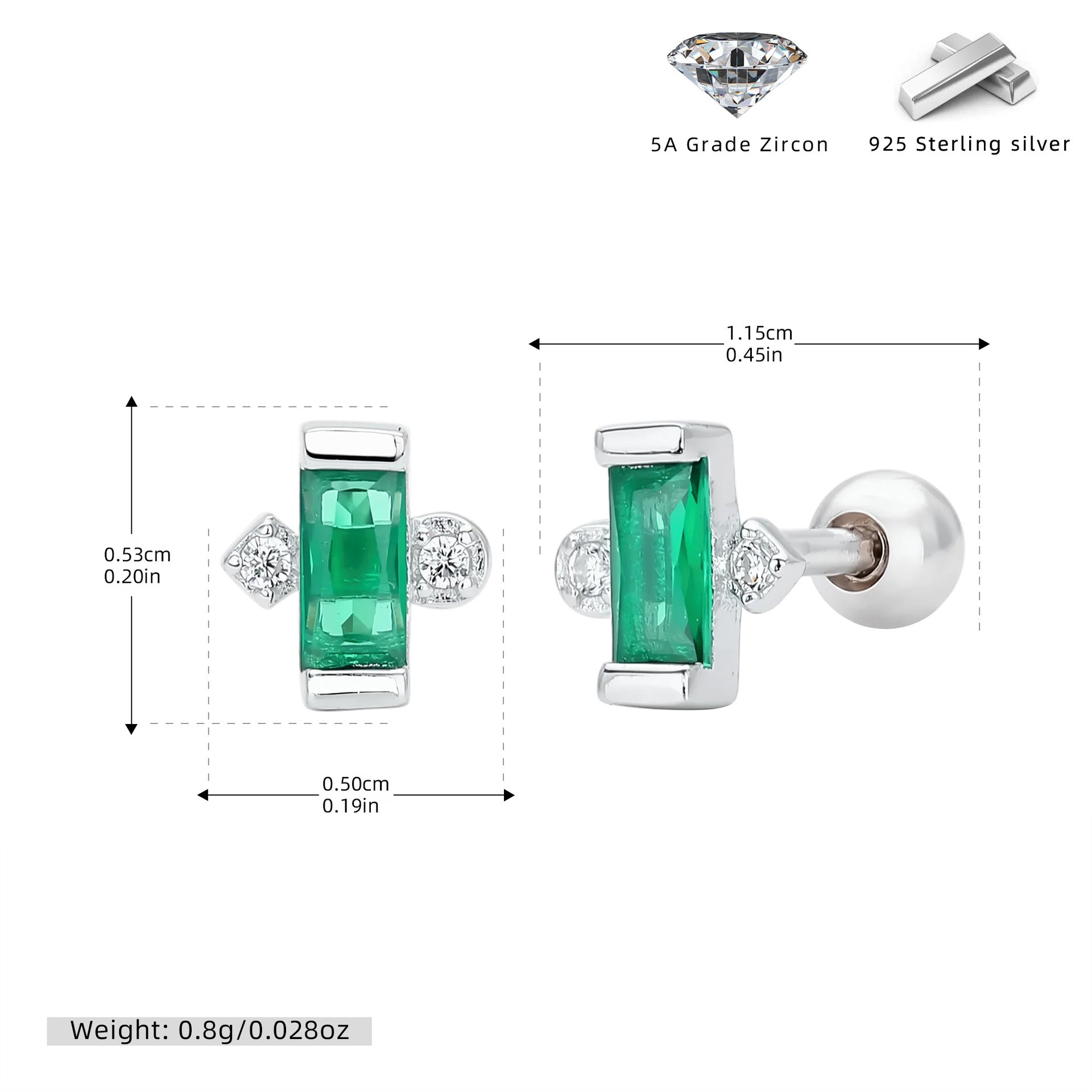 Damen Ohrstecker mit funkelnden Zirkon-Akzenten und grünem Edelstein Shop Nory