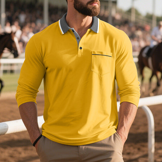 Herren Langarm Polo-Shirt aus atmungsaktivem Stoff mit modernem Kragen