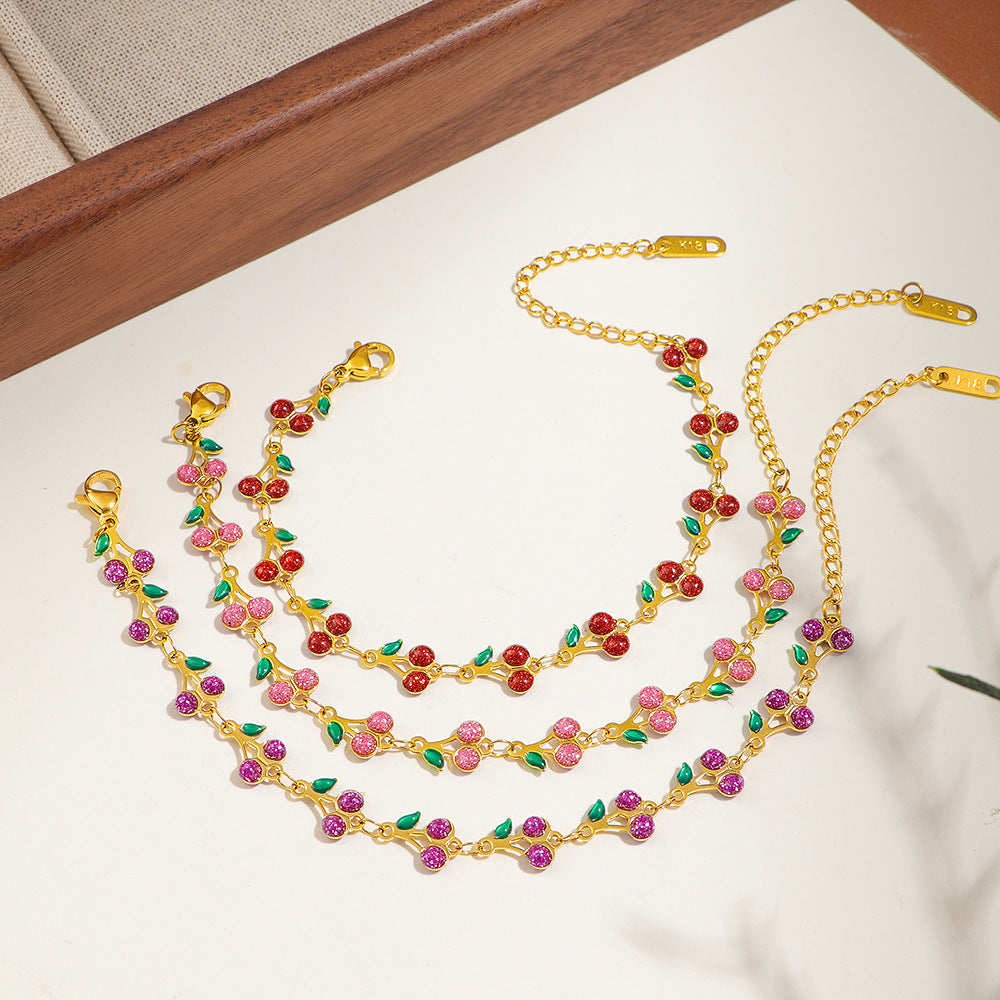 Damen zarte Fußkette mit floralem Design und bunten Kristallelementen Shop Nory