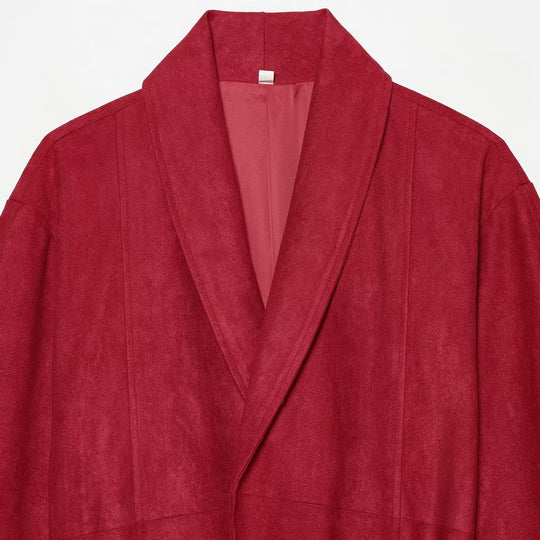 Damen Cropped Jacke im Kimono-Stil aus Veloursoptik mit Schalkragen und Bindegürtel Shop Nory