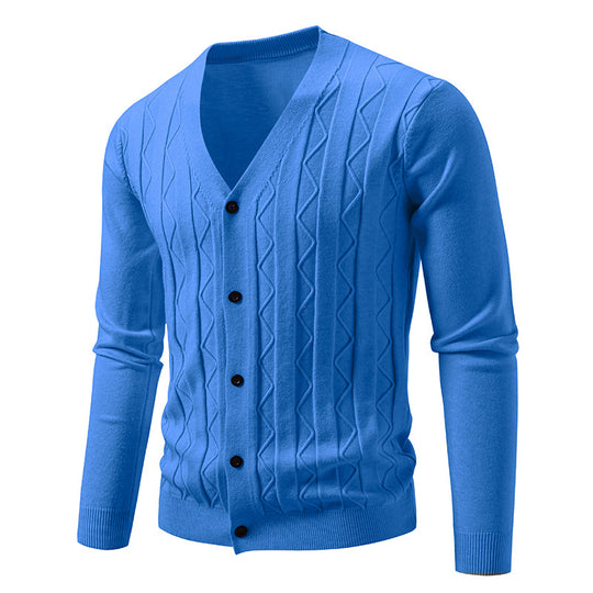 Herren Feinstrick-Cardigan mit V‑Ausschnitt, Zickzack‑Relief und Knopfleiste Shop Nory