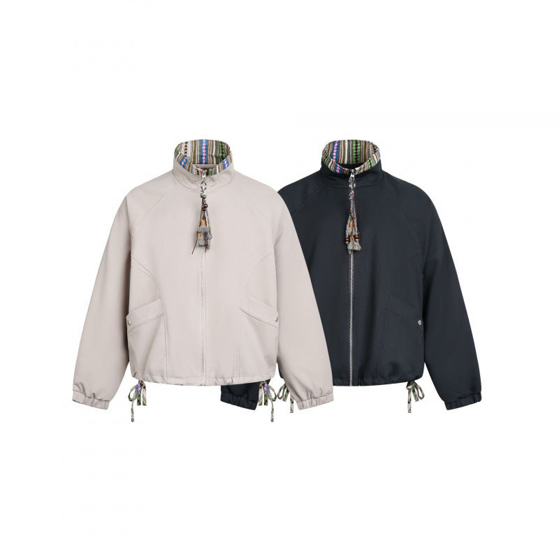 Damen Kurztaillierte Bomberjacke mit Stehkragen und gemustertem Innenfutter Shop Nory