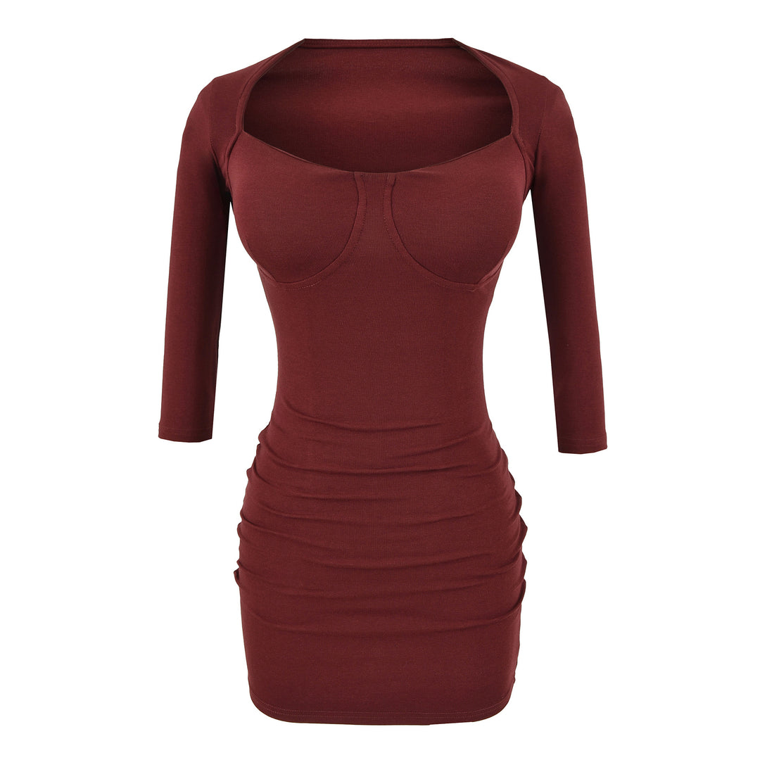 Damen Figurbetontes Midikleid mit eingenähten Cups, weitem Quadrat-Ausschnitt und Raffung Shop Nory