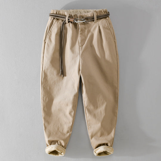 Damen Gefütterte Baumwoll-Chinohose mit elastischem Bund, Karotten-Schnitt und Deko-Gürtel Shop Nory