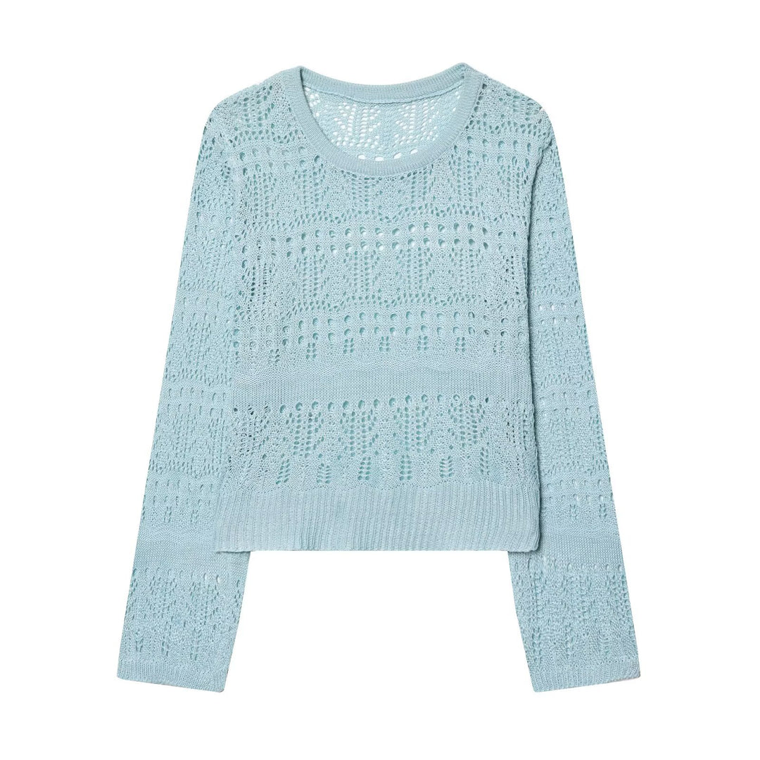 Damen Leichter Ajourstrick-Pullover mit Rundhalsausschnitt und Boxy-Cropped-Schnitt Shop Nory
