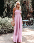 Damen Maxikleid mit gerafftem Oberteil und voluminösem Rock Shopnory