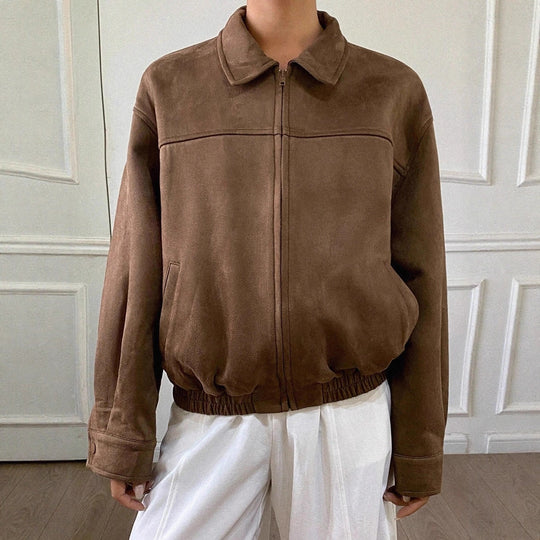 Damen Oversized Wildlederoptik Bomberjacke mit Reißverschluss und elastischem Saum Shop Nory