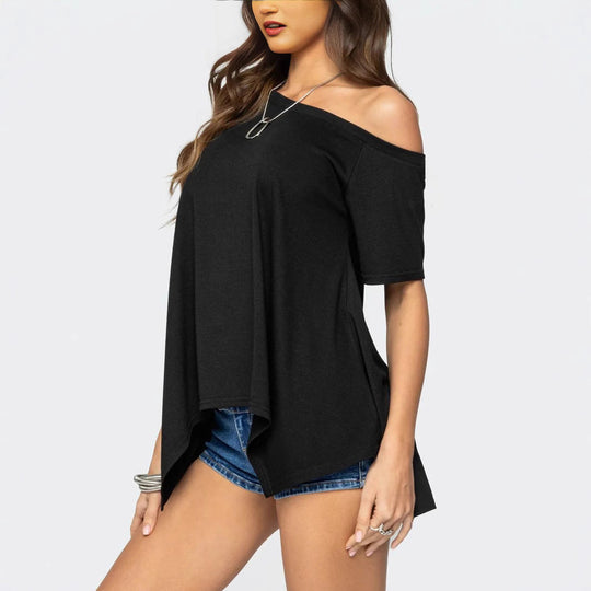 Damen Weit geschnittenes Off-Shoulder T-Shirt