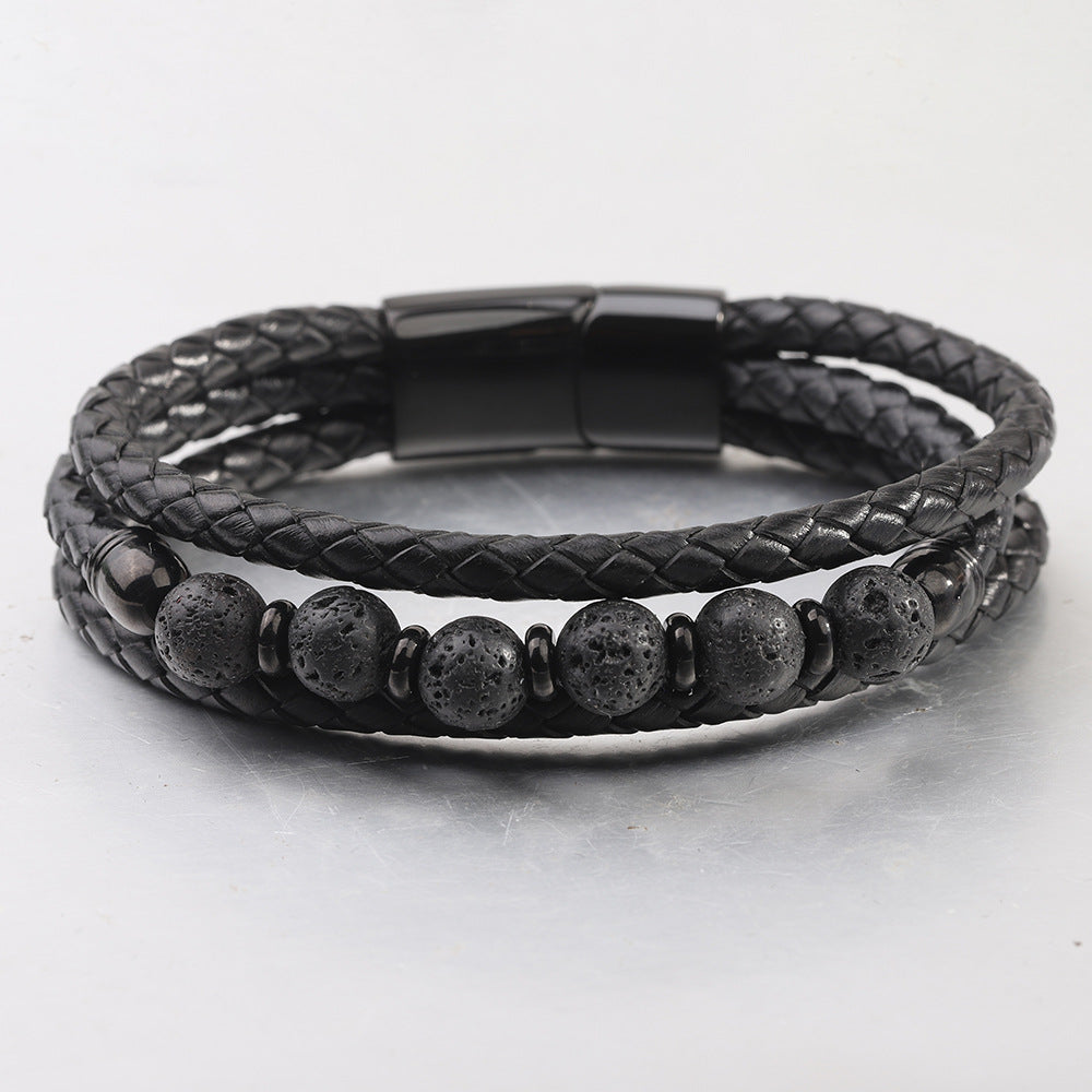 Herren Lederarmband mit geflochtenem Design und edlen Perlen Shop Nory