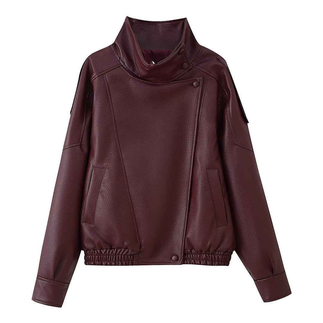 Damen Oversize Kunstlederjacke mit Hemdkragen und elastischem Saum Shop Nory