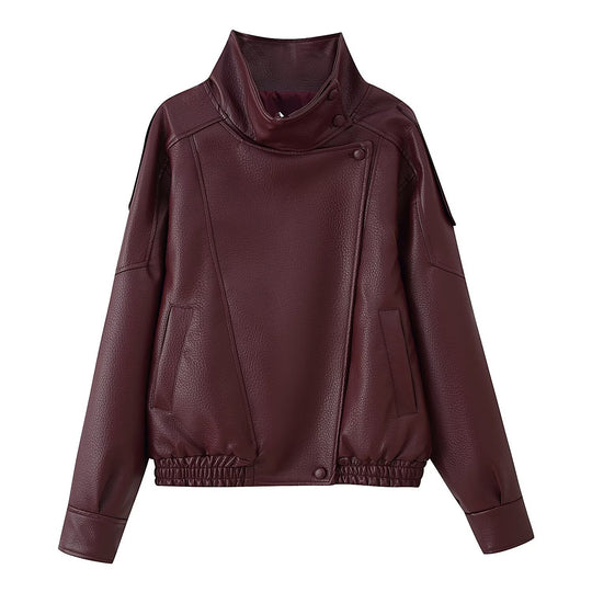 Damen Oversize Kunstlederjacke mit Hemdkragen und elastischem Saum Shop Nory