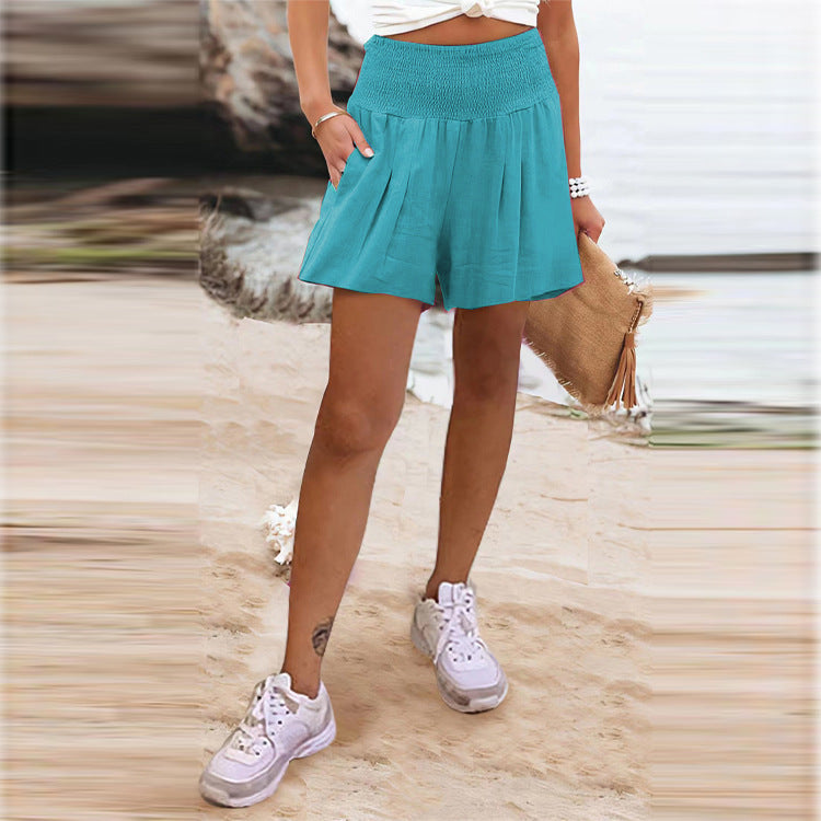 Damen elegante Shorts mit hohem Bund und Knopfdetail