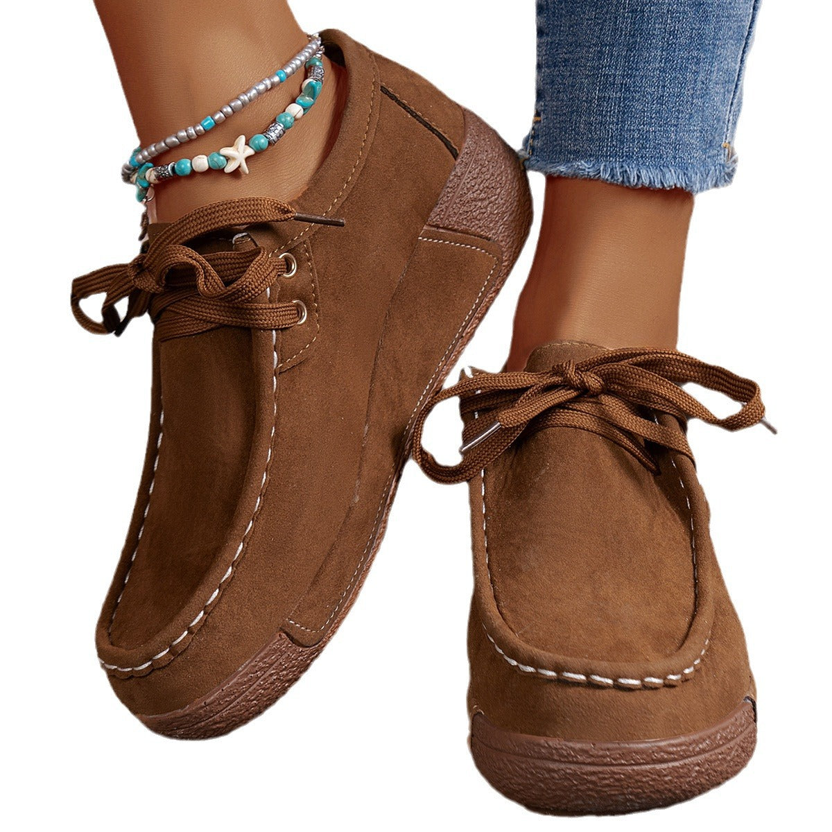 Damen Mokassins mit modischem Schnürdesign und rutschfester Sohle Shopnory
