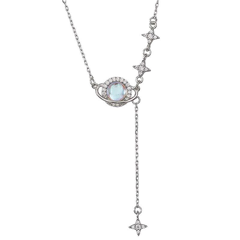 Damen Halskette mit mondförmigem Anhänger und funkelndem Kristall Shop Nory