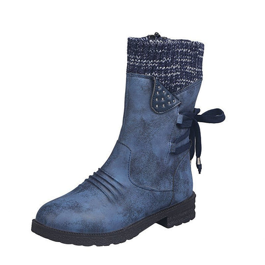 Damen Mid-Cut Stiefel mit Strickmanschette, Zierkordel und Veloursoptik Shop Nory