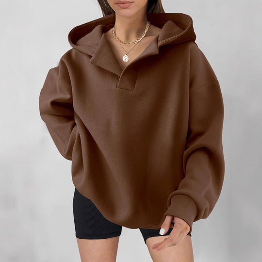 Damen Oversized Kapuzensweatshirt mit lässigem Stehkragen und langen Ärmeln Shopnory