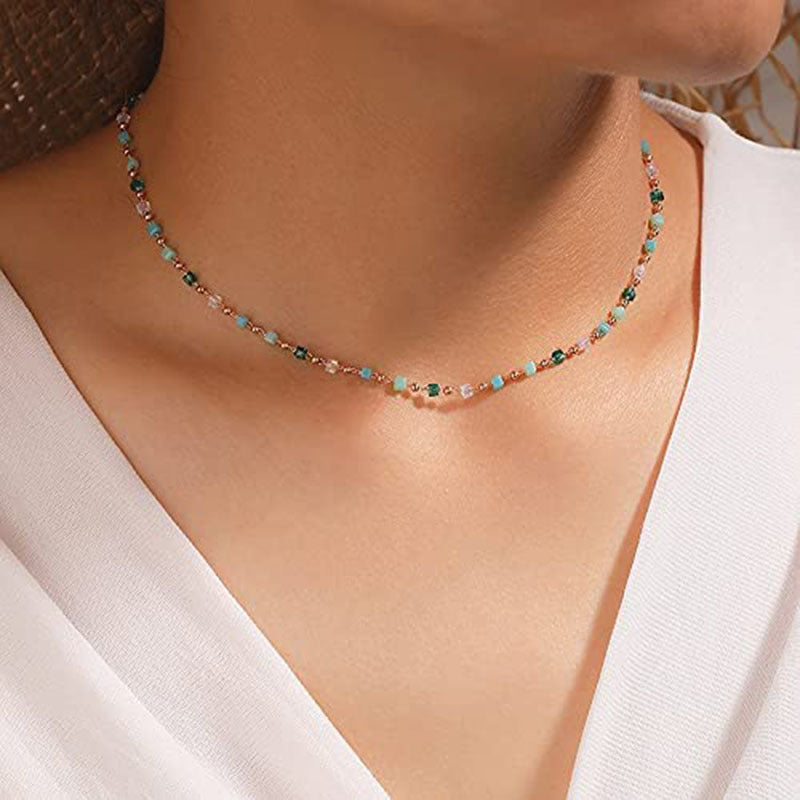 Damen zarte Kette mit bunten Kristallperlen Shop Nory