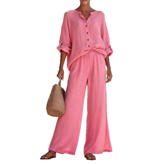 Damen Luftige Leinenbluse und weite Hose