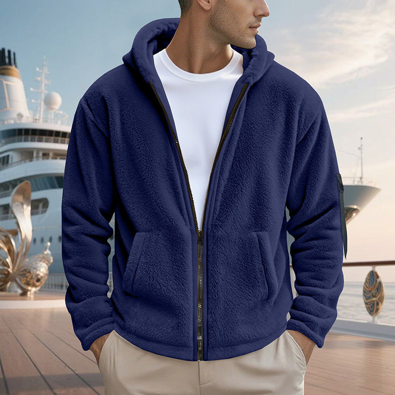 Herren Fleecejacke mit Kapuze und praktischen Reißverschlusstaschen