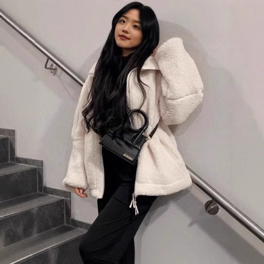 Damen Weit geschnittene Teddy-Fleecejacke mit hohem Stehkragen Shop Nory