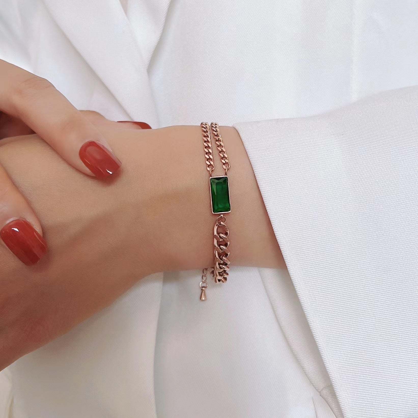 Damen Fußkette mit luxuriösem grünen Kristallelement Shop Nory
