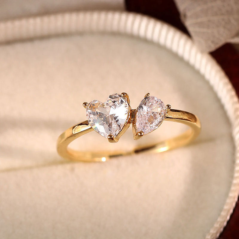 Damenring mit doppeltem Herzdesign und funkelnden Zirkonia Shop Nory