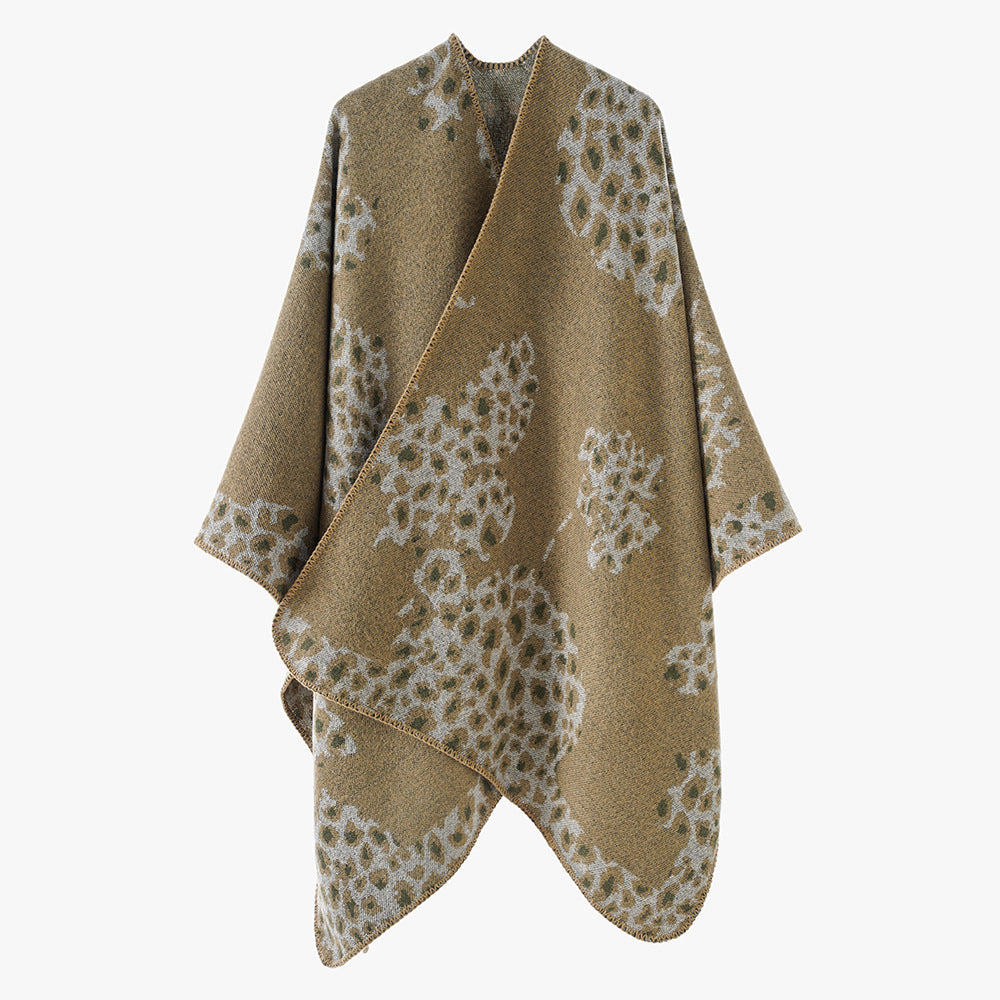 Damen Wolloptik-Überwurf mit gewebtem Leopard-Jacquard und offenem Zipfelrand Shop Nory