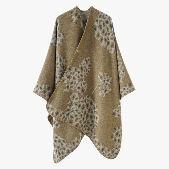 Damen Wolloptik-Überwurf mit gewebtem Leopard-Jacquard und offenem Zipfelrand Shop Nory
