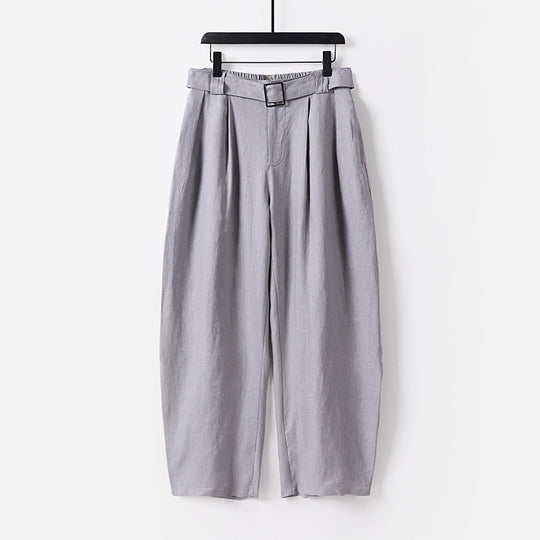 Damen Hochgeschnittene weite Leinenmix-Hose mit Bundfalten und Stoffgürtel Shop Nory