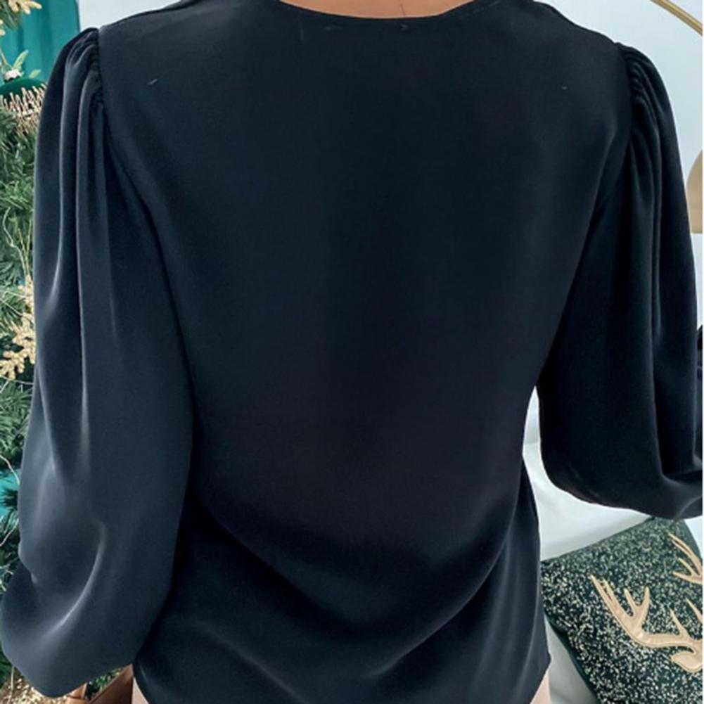 Damen elegante Puffärmelbluse mit Kettendetail