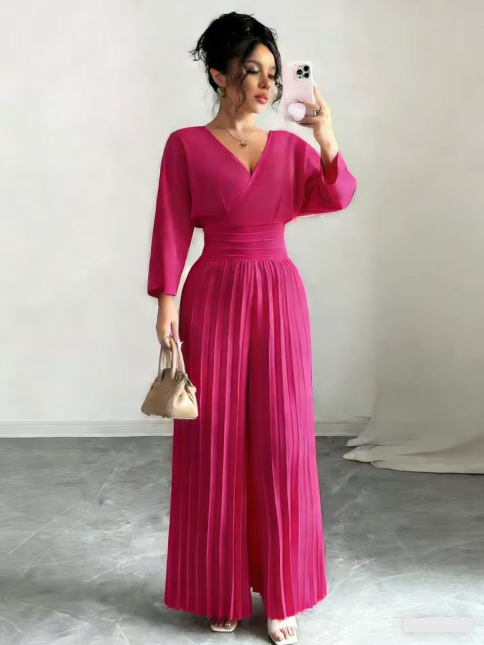 Damen Maxikleid mit Wickeloberteil, Tailliertem Rippbund und Plisseerock Shop Nory