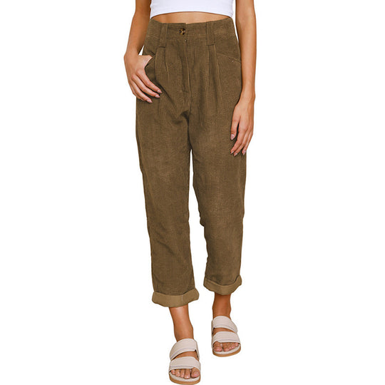 Damen Hochtaillierte Kordhose mit Falten, lockerer Passform und umgeschlagenem Saum Shop Nory
