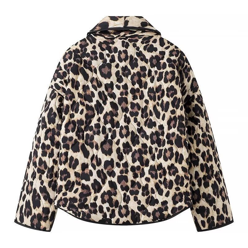 Damen Gefütterte Kurzjacke im Leopardenmuster mit Schalkragen und Paspelierung Shop Nory