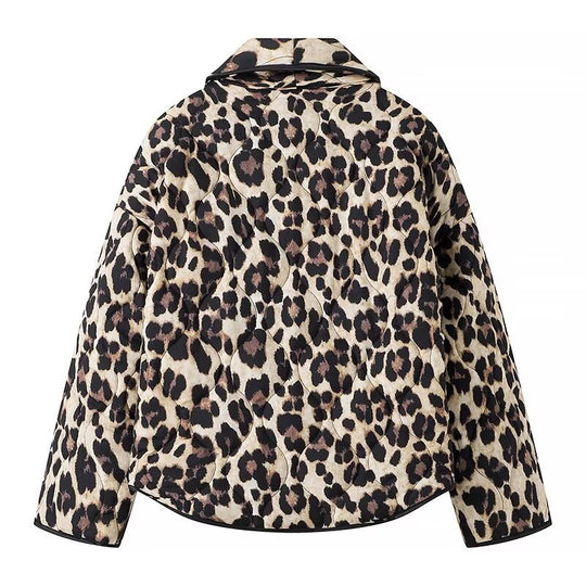 Damen Gefütterte Kurzjacke im Leopardenmuster mit Schalkragen und Paspelierung Shop Nory
