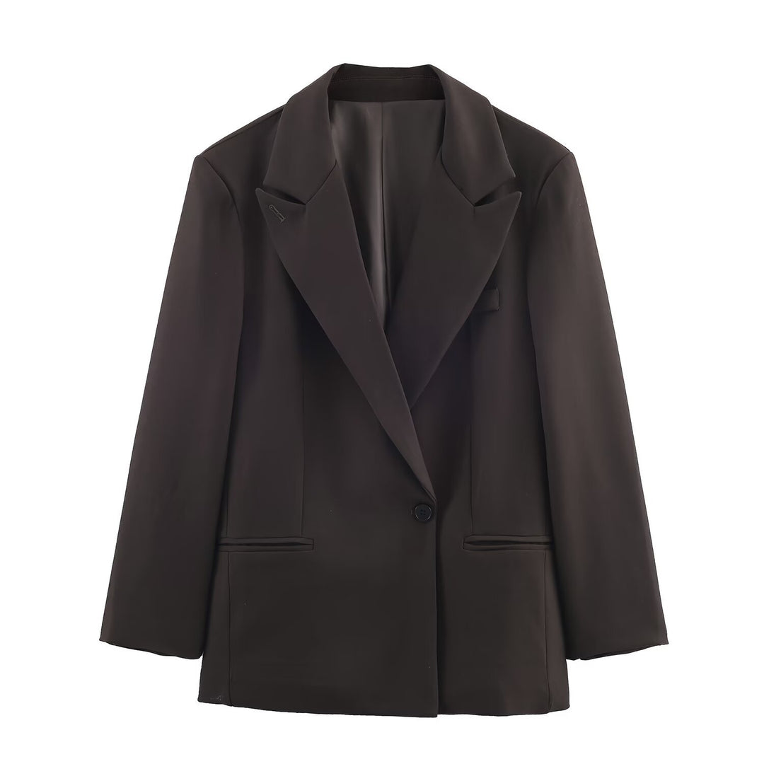 Damen Taillierter Longline-Blazer mit fallendem Revers und Ein-Knopf-Verschluss Shop Nory