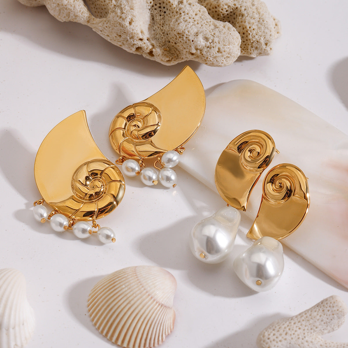 Damen elegante Ohrhänger mit muschelförmigem Design und Perlenanhänger Shop Nory