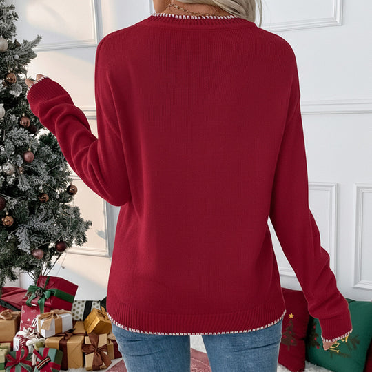 Damen Weihnachtlicher Oversize-Strickpullover mit Schleifenmotiv und gerippten Bündchen Shop Nory