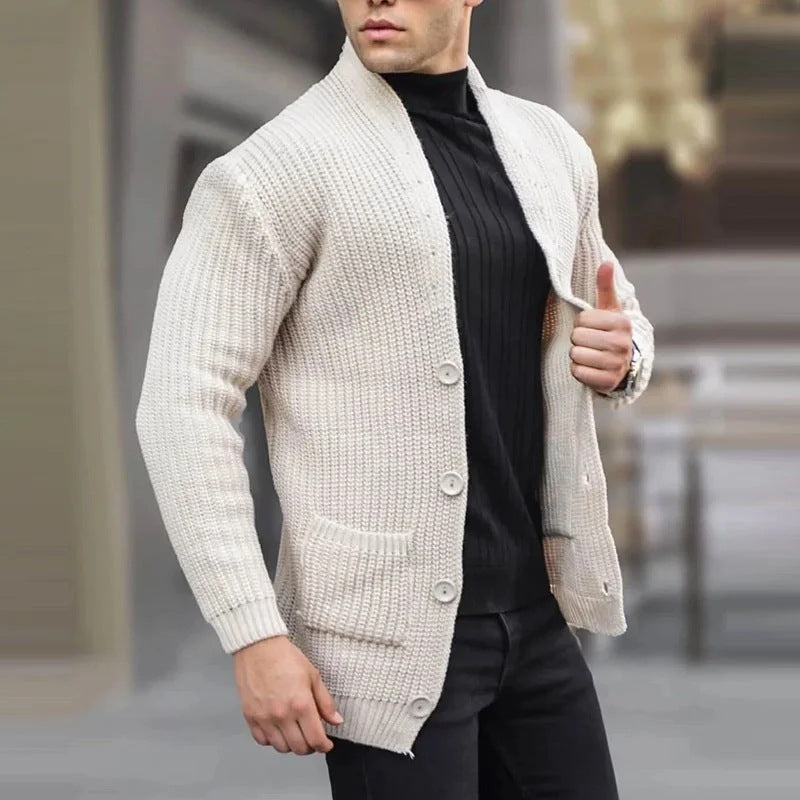 Herren Grobstrick-Cardigan mit Schalkragen und aufgesetzten Taschen Shop Nory